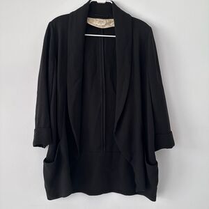 Aritzia Wilfred Chevalier Blazer Japanese Crepe Black Open Front Relaxed Sz 8